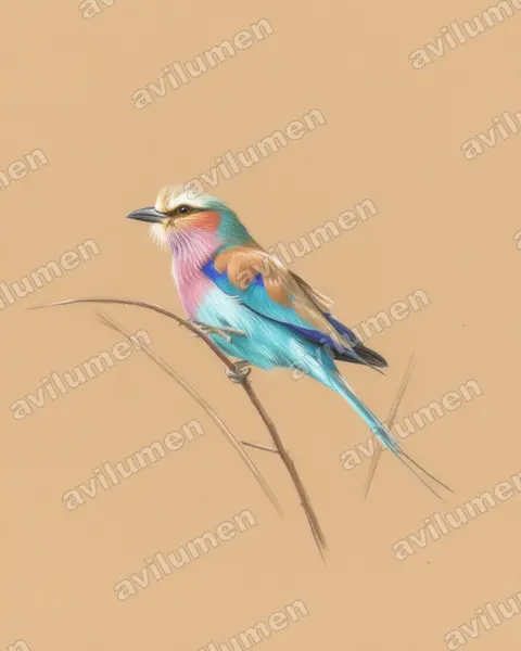 Illustration im Stil Buntstift: Gabelracke (Coracias caudatus)