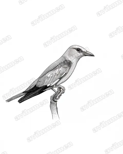 Illustration Encre : Coracias garrulus (Rollier d'Europe)