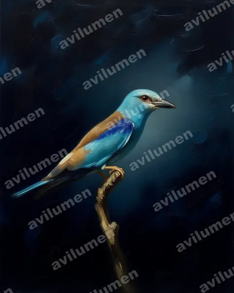 Illustration Huile : Coracias garrulus (Rollier d'Europe)