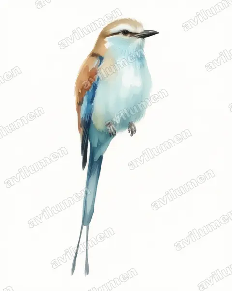 Illustration Aquarelle : Coracias spatulatus (Rollier à raquettes)