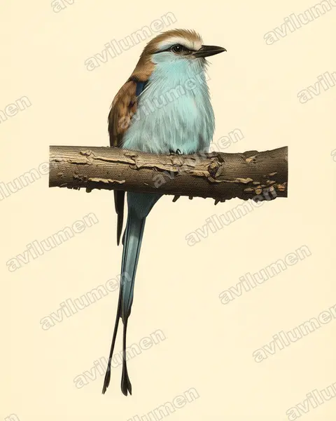 Illustration Planche ancienne : Coracias spatulatus (Rollier à raquettes)