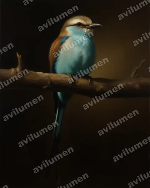 Illustration Huile : Coracias spatulatus (Rollier à raquettes)