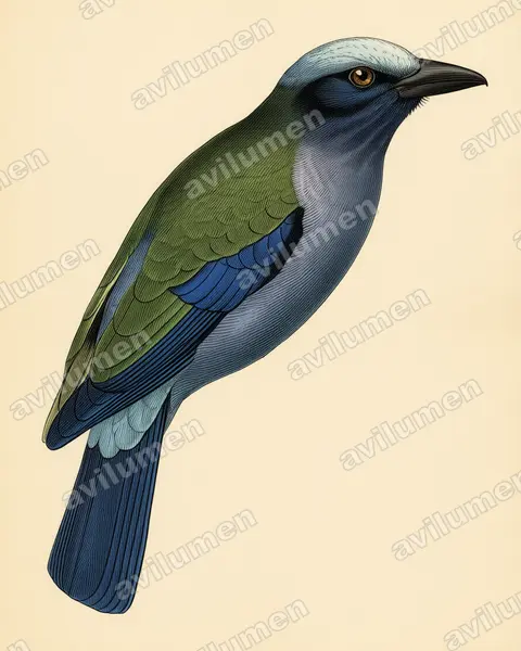 Purple-winged Roller(Coracias temminckii)的古典图版插画