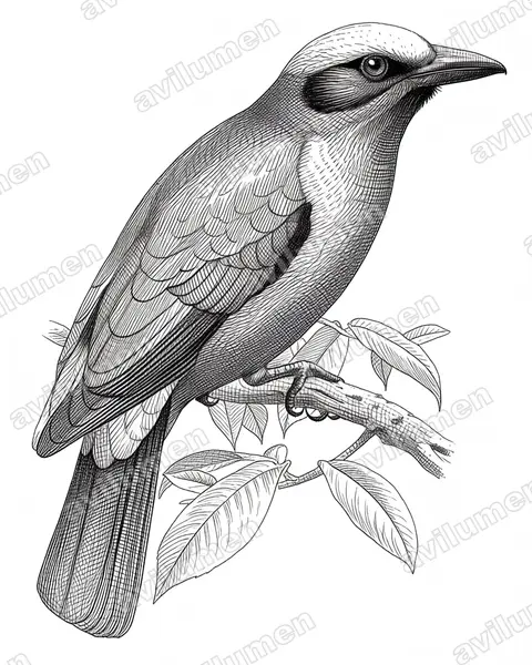 Purple-winged Roller(Coracias temminckii)的钢笔墨线插画