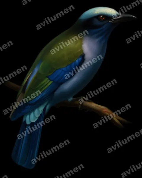 Purple-winged Roller(Coracias temminckii)的油画插画