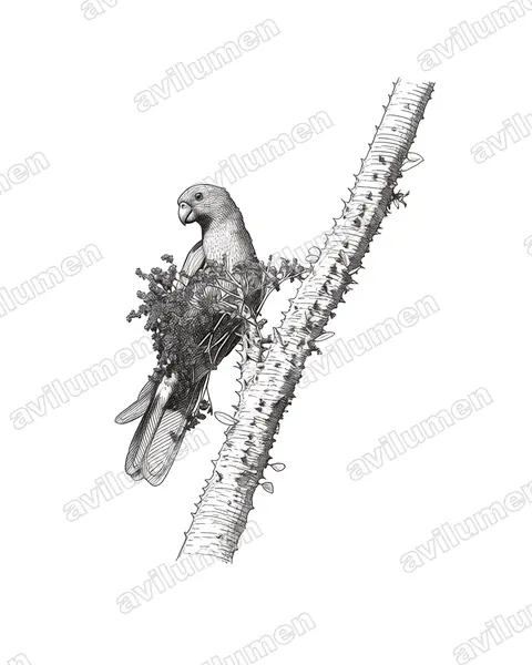 Illustration Encre : Coracopsis nigra (Perroquet noir)