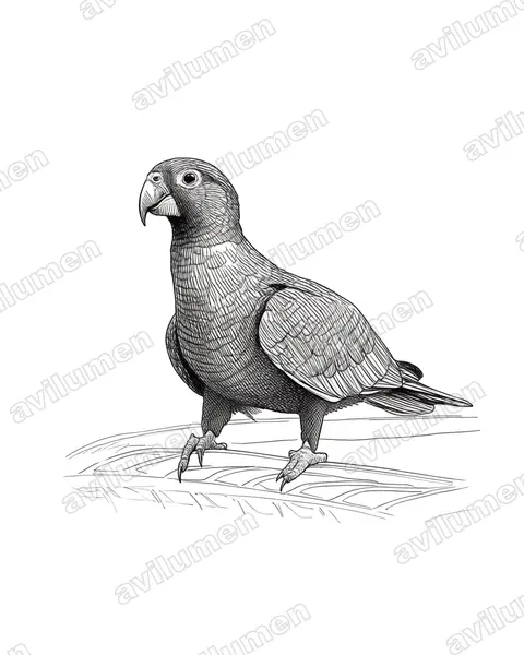 Greater Vasa Parrot（Coracopsis vasa）的钢笔墨线插画