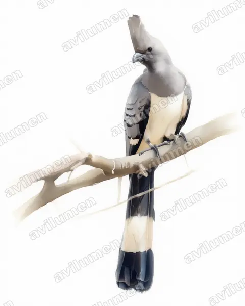 Ilustración en Acuarela: Corythaixoides leucogaster (Criniferoides leucogaster)