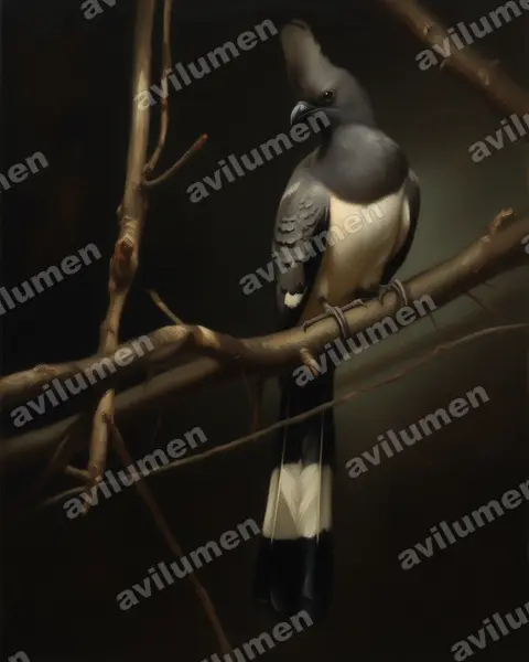 Ilustración en Óleo: Corythaixoides leucogaster (Criniferoides leucogaster)