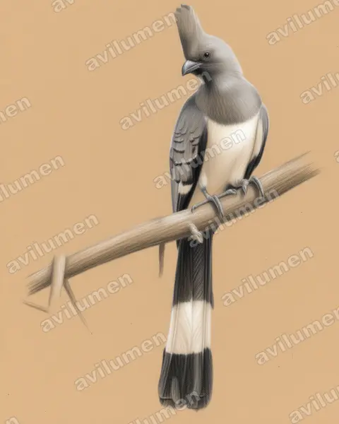 Ilustración en Lápiz de color: Corythaixoides leucogaster (Criniferoides leucogaster)