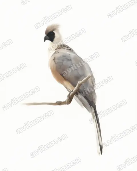 Ilustración en Acuarela: Corythaixoides personatus (Turaco enmascarado)