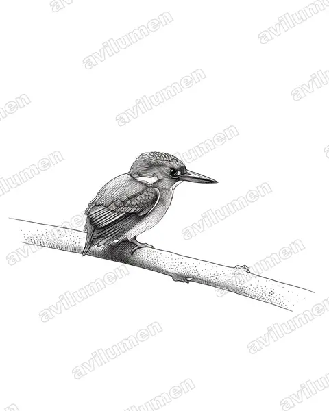 Illustration Encre : Corythornis leucogaster (Martin-pêcheur à ventre blanc)