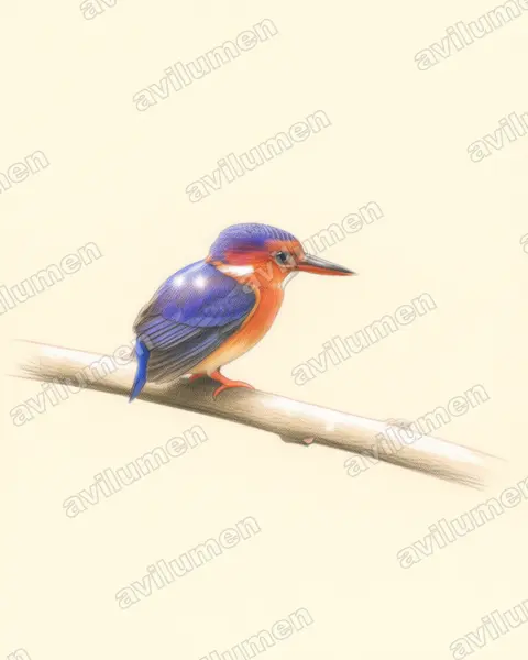Illustration Crayon de couleur : Corythornis leucogaster (Martin-pêcheur à ventre blanc)