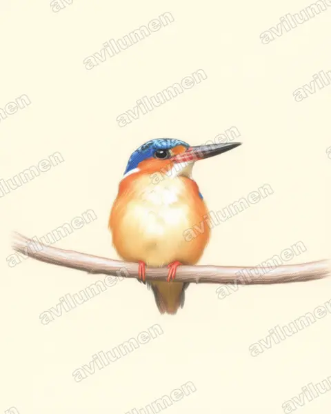 Colored pencil illustration: Corythornis vintsioides (Malagasy kingfisher)