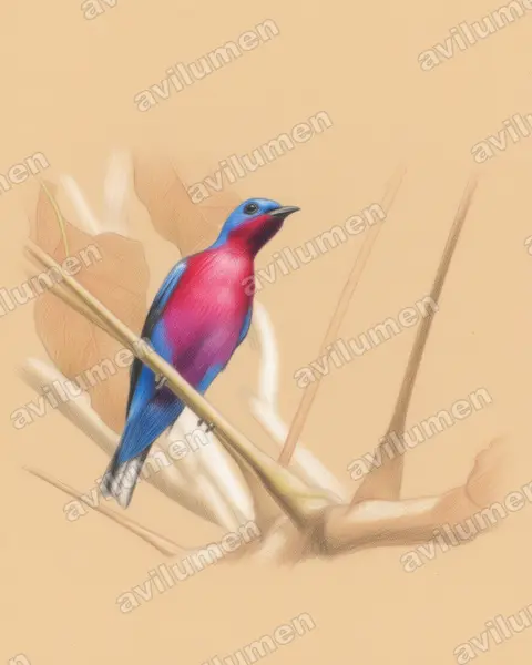 Ilustración en Lápiz de color: Cotinga cotinga (Cotinga pechimorado​)