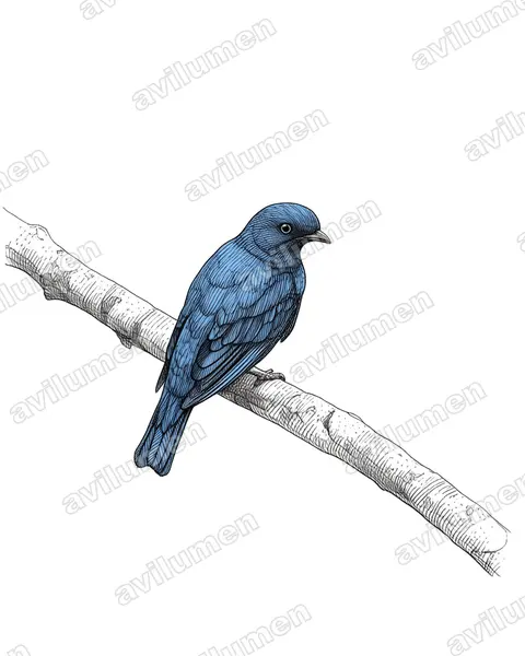 Ilustración en Tinta: Cotinga maynana (Cotinga mayna​)