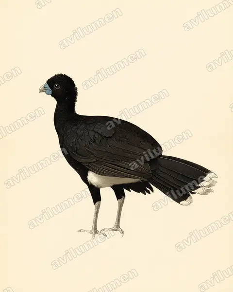 Illustration im Stil Historische Tafel: Blaulappenhokko (Crax alberti)