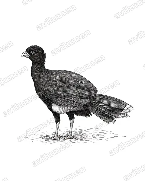 Illustration im Stil Tusche: Blaulappenhokko (Crax alberti)