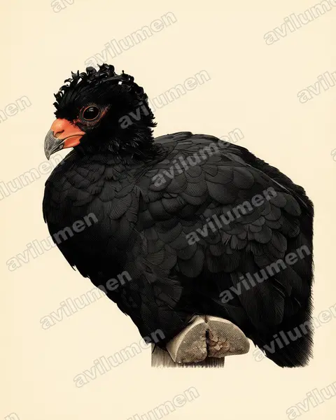 Illustration im Stil Historische Tafel: Rotschnabelhokko (Crax blumenbachii)