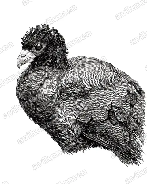 Illustration im Stil Tusche: Rotschnabelhokko (Crax blumenbachii)