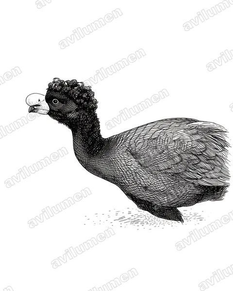 黃瘤鳳冠雉（Crax daubentoni）的钢笔墨线插画