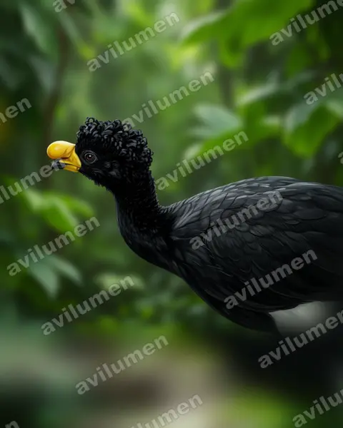 黃瘤鳳冠雉（Crax daubentoni）的写实插画
