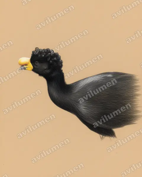 黃瘤鳳冠雉（Crax daubentoni）的彩色铅笔插画