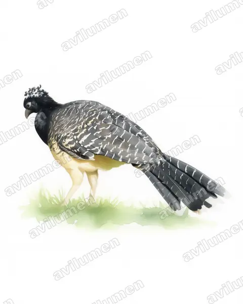 Illustration im Stil Aquarell: Nacktgesichthokko (Crax fasciolata)