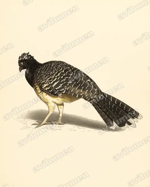 Illustration im Stil Historische Tafel: Nacktgesichthokko (Crax fasciolata)