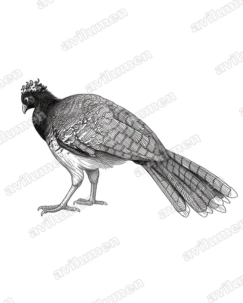 Illustration im Stil Tusche: Nacktgesichthokko (Crax fasciolata)