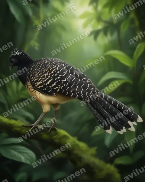 Illustration im Stil Realistisch: Nacktgesichthokko (Crax fasciolata)