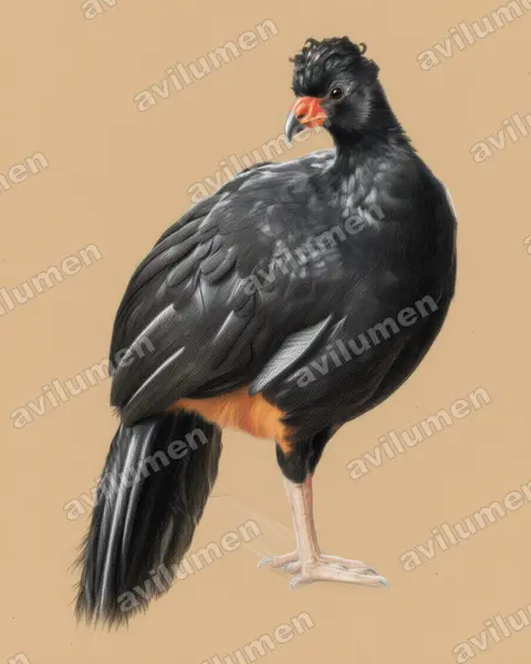 Illustration Crayon de couleur : Crax globulosa (Hocco globuleux)