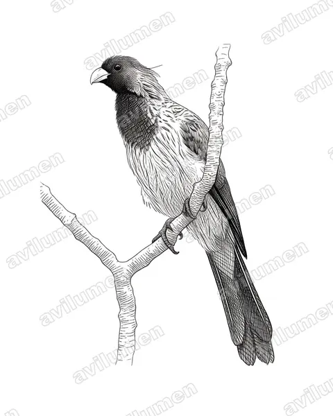 Illustration Encre : Crinifer piscator (Touraco gris)
