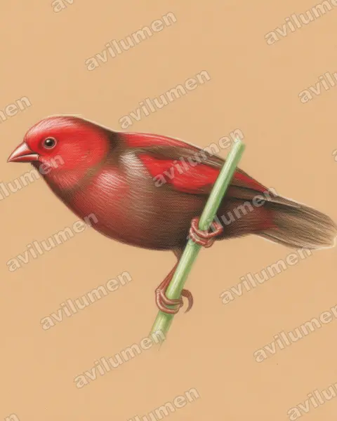 Colored pencil illustration: Cryptospiza jacksoni (Dusky crimsonwing)