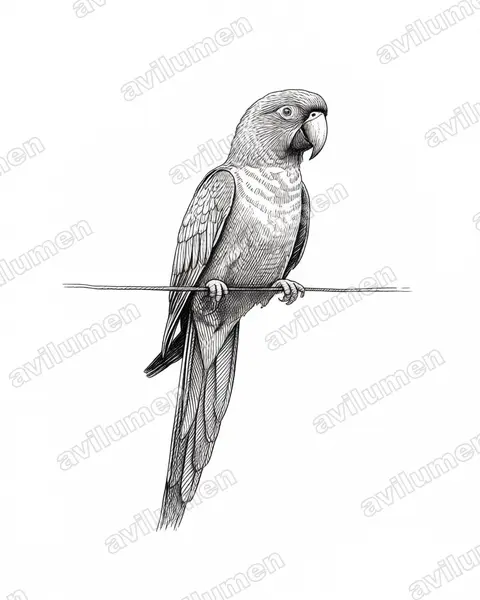 Illustration Encre : Cyanoliseus patagonus (Conure de Patagonie)