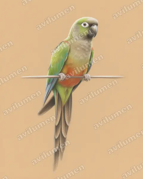 Illustration Crayon de couleur : Cyanoliseus patagonus (Conure de Patagonie)