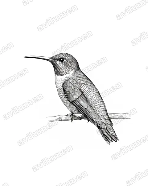 Blue-headed Sunbird(Cyanomitra alinae)的钢笔墨线插画
