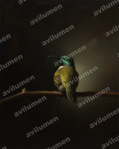 Blue-headed Sunbird(Cyanomitra alinae)的油画插画