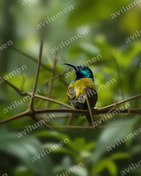 Blue-headed Sunbird(Cyanomitra alinae)的写实插画