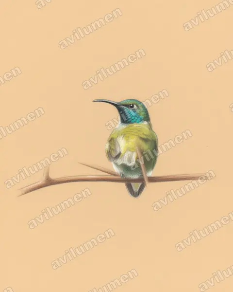Blue-headed Sunbird(Cyanomitra alinae)的彩色铅笔插画
