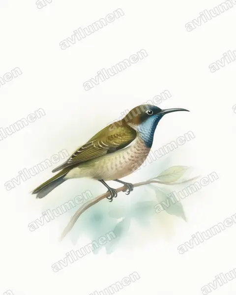 Illustration im Stil Aquarell: Blue-throated Brown Sunbird (Cyanomitra cyanolaema)