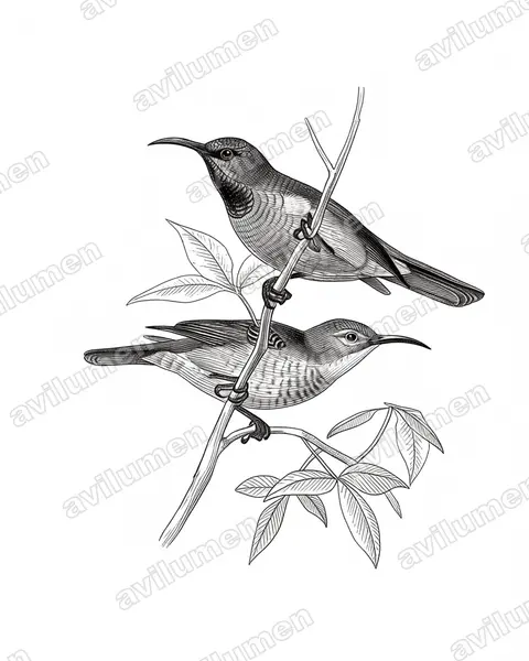 Illustration im Stil Tusche: Blue-throated Brown Sunbird (Cyanomitra cyanolaema)