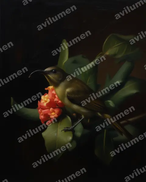 Ilustración en Óleo: Cyanomitra olivacea (Suimanga oliváceo)