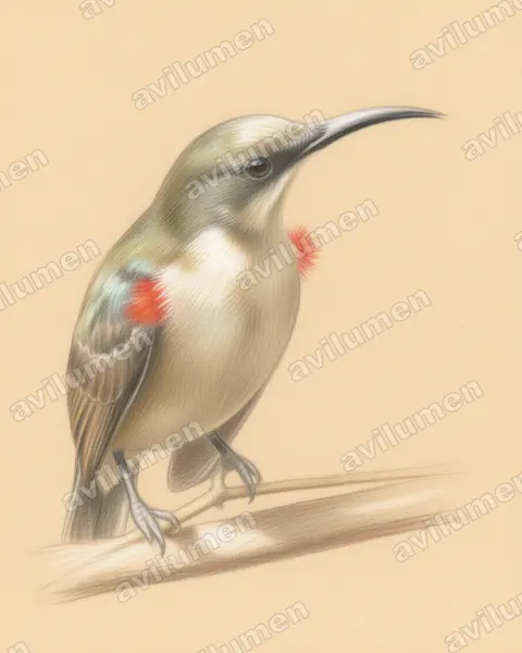 Colored pencil illustration: Cyanomitra veroxii (Grey Sunbird)