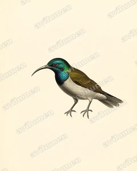 Vintage plate illustration: Cyanomitra verticalis (Green-headed Sunbird)