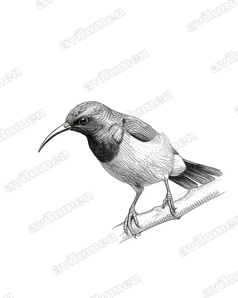 Ink illustration: Cyanomitra verticalis (Green-headed Sunbird)