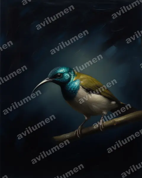 Oil illustration: Cyanomitra verticalis (Green-headed Sunbird)