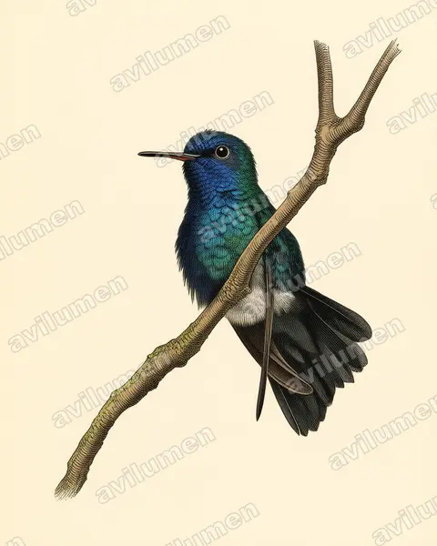 Illustration Planche ancienne : Cyanophaia bicolor (Colibri à tête bleue)