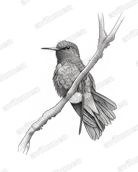 Illustration Encre : Cyanophaia bicolor (Colibri à tête bleue)