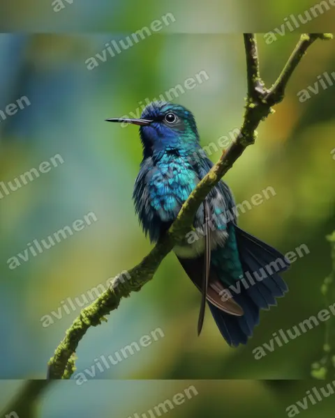 Illustration Réaliste : Cyanophaia bicolor (Colibri à tête bleue)